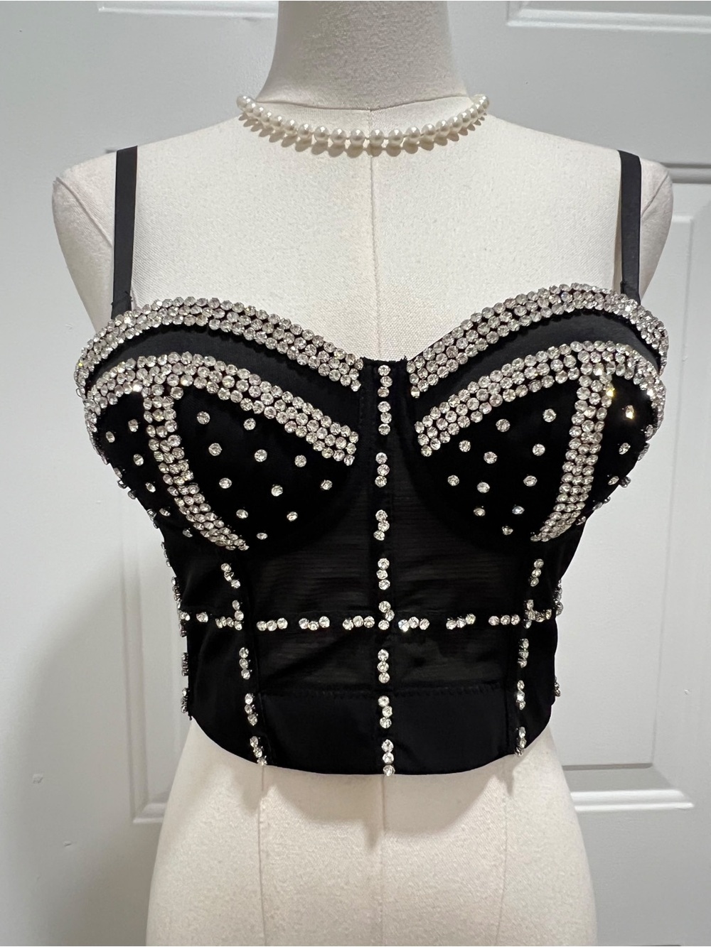 Black Embellished Bustier Crop Top Dress